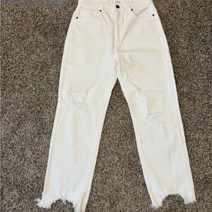 LOFT white Distressed Straight Leg Jeans